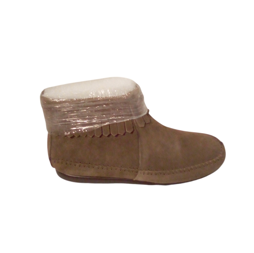 AEROSOLES Linbo Moccasin Style Fringe Suede Ankle Zip Boots Sz 6 Mid Brown NWOB